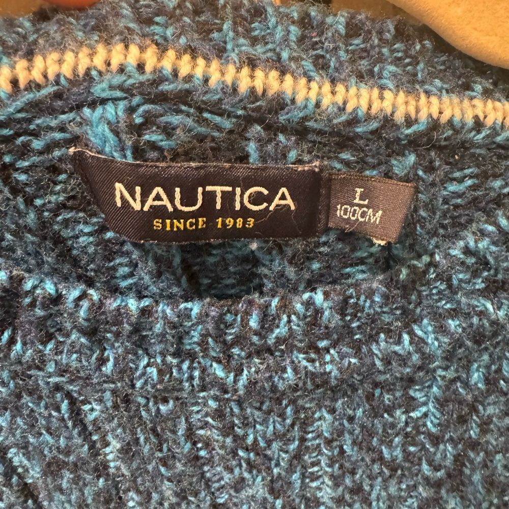 Nautica‎ Blue Marled Knit Crewneck Sweater Large Long Sleeve Pullover Logo - Picture 8 of 8